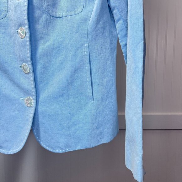 H Hilfiger Button Up Suit Jacket Pockets Women's 10 Linen Cotton Powder Blue - Picture 7 of 9